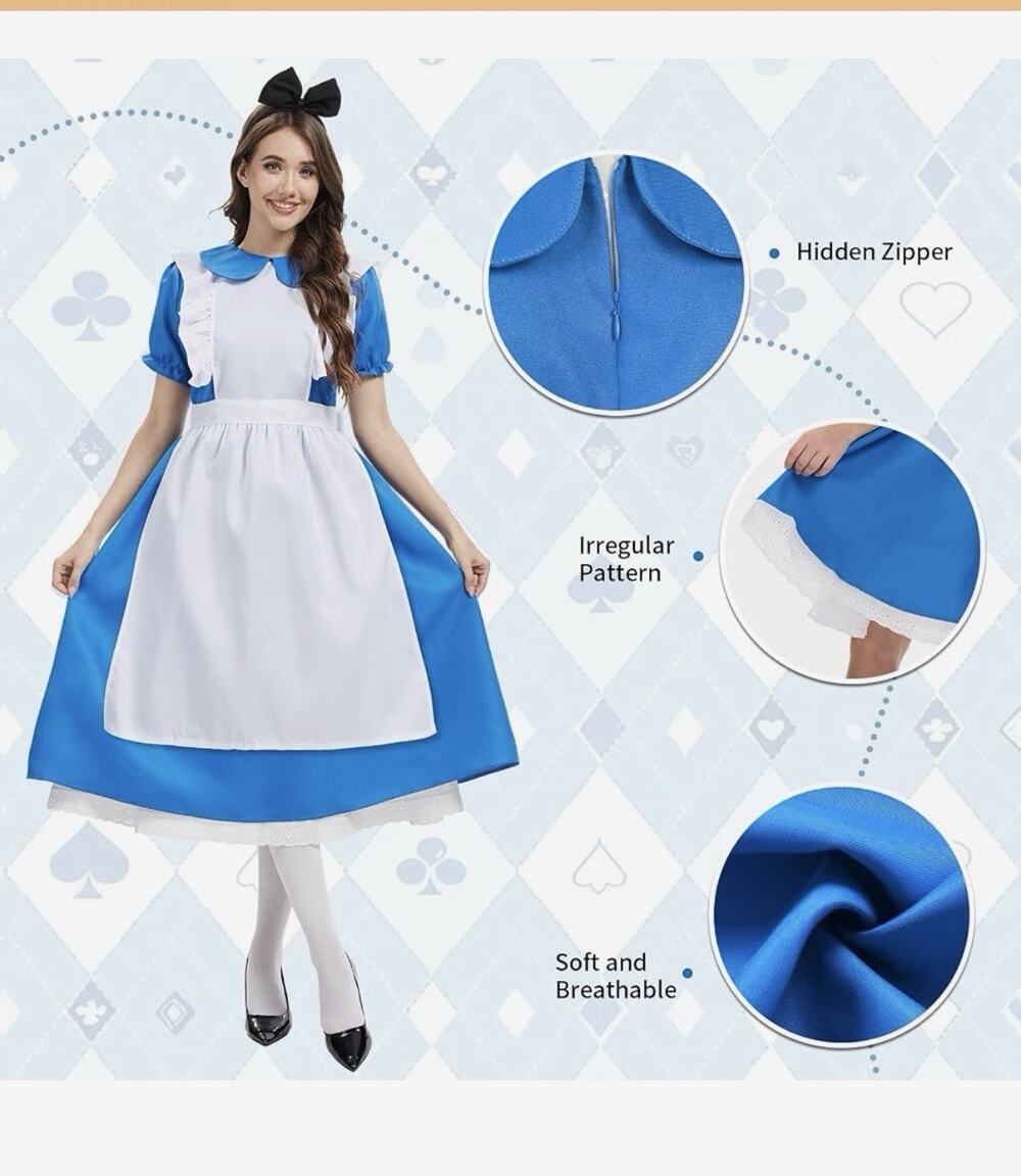 Women Blue Fairytale Alice Dress Adult Halloween Costume M
